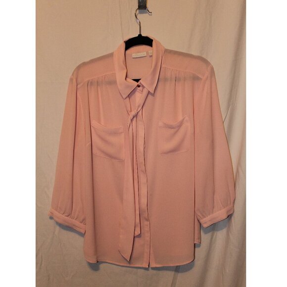 New York & Co - Button Down 3/4 Sleeve Blouse w/ Necktie -  Pink - XL - Picture 1 of 3